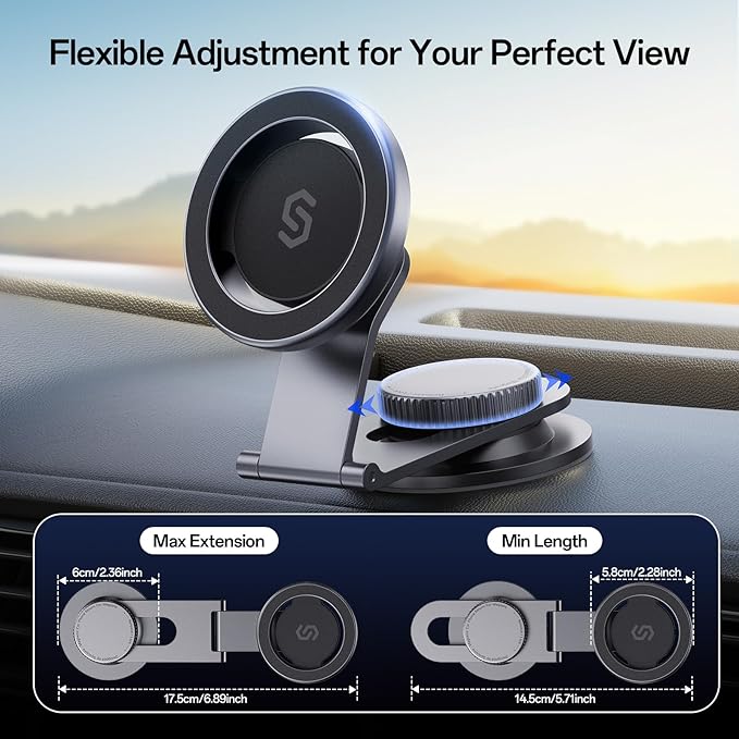 SYNCWIRE Fits MagSafe Car Mount for Universal Dashboard, Tesla Screen, Magnetic Phone Holder for Car,Foldable Aluminum Alloy Arm,Super Stable Car Mount for iPhone 17 Pro Max 16 15 14 13 12&All Phones