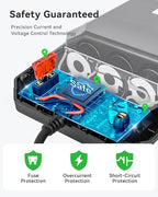 Anyongora 7-in-1 Cigarette Lighter Splitter, 120W Car Charger Adapter with 3 Sockets & Independent Switches, 4 USB Ports (USB-A/USB-C), LED Voltage Display, UL Certified, Built-in Fuse + Spare Fuse