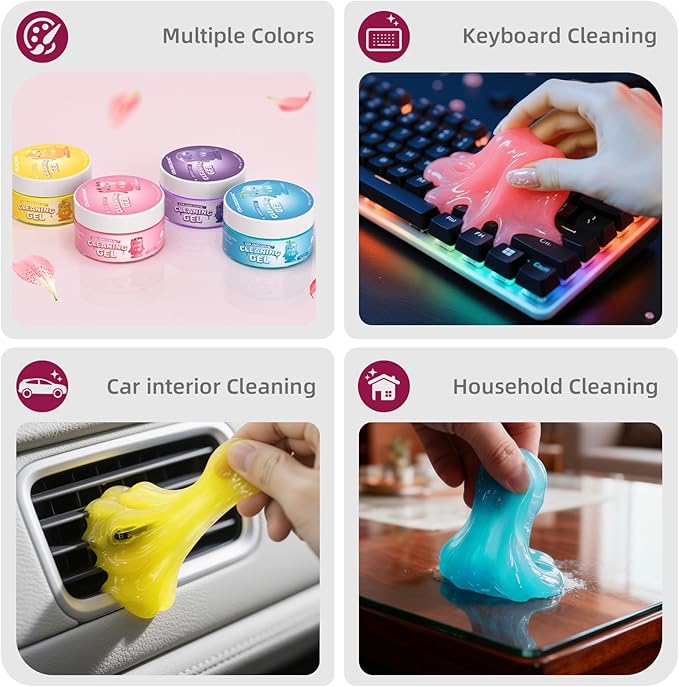 ColorCoral Car Cleaning Gel Reusable Car Clean Putty 4Pack - Universal Car Interior Cleaner Slime for Keyboard Cleaner,Cute Car Cleaning Accessories, 4 Fragrances,Dust Remover Gifts for Men & Women