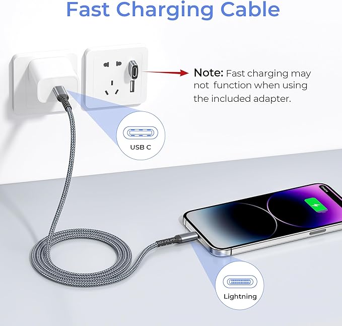 Basesailor iPhone 14 13 Pro Max Charger Cable 10FT,USB C to Lightning Cable with USB A Adapter,Fast Car Charging Power Cord for Apple 12 11 Plus XS XR 8 7 6 Plus 5 SE,iPad 9 9th 8 8th Generation