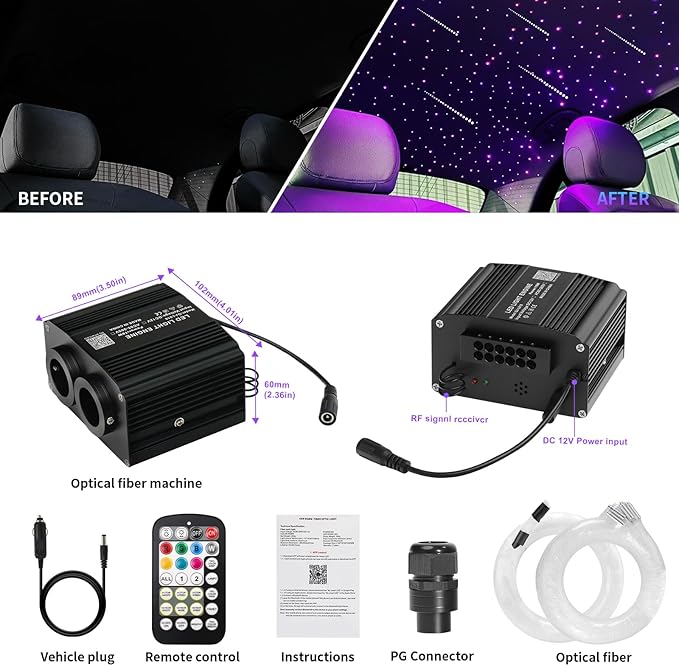 Starlight Headliner Kit, Dual Color Twinkle & Meteor 2 in 1 Fiber Optic Lights, 1000pcs*0.03in*13.1ft, APP & Remote Control, 18W Music Star Lights for Car/Home Ceiling