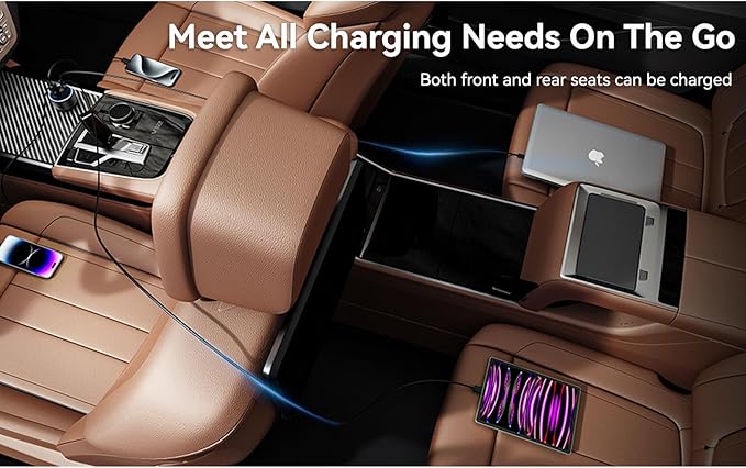 Car Charger USB C Fast Charge, 4 Port 78W Metal Car Phone Charger with Voltmeter, 2 USB-C & 2 USB-A 12V-24V Cigarette Lighter USB Charger Adapter for iPhone 17 16 15 Pro Max, Galaxy S26 S25, iPad