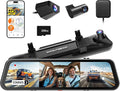 WOLFBOX G900 Tripro Cabin Version 3 Channel 4K Rear View Mirror Camera,8MP STARVIS IMX678 Night Vision,4K+1080P+2.5K Front Inside and Rear Mirror Dash Cam,5.8GHz WiFi,Voice Control,Includes 256GB Card