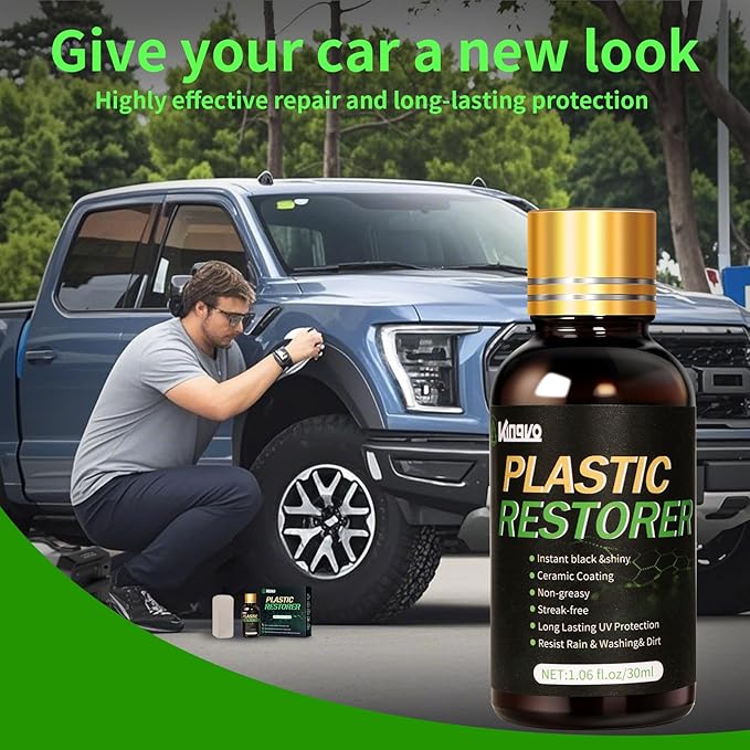 Plastic Restorer for Cars, Black Trim Restorer Car Plastic Restorers Black Crystal Coating for Automotive Parts Vehicles Interior Scratch Remover Shiny Car Stuff,30ML