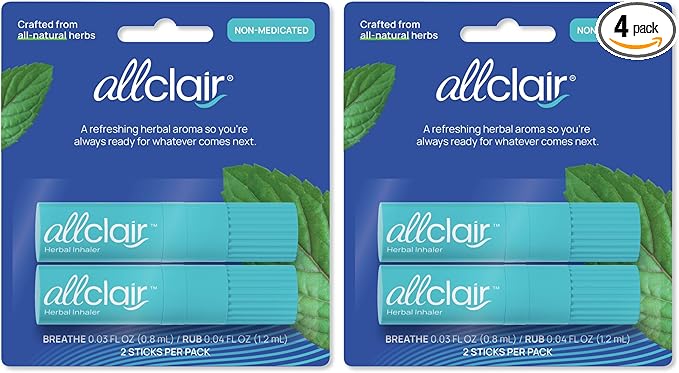 Allclair Nausea Relief Inhaler for Motion & Morning Sickness – Fast-Acting, Non-Drowsy, Natural Alternative to Pills & Patches, Travel Essential (4 Inhalers)
