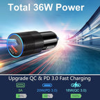 Car Charger USB C, 2 Pack 36W Dual Ports USB-A & USB-C Car Charger Adapter QC/PD 3.0 Fast Charging Cigarette Lighter Phone Plug for iPhone 17 16e 15 Pro Max Galaxy Pixel Android Cargador para Carro