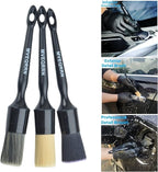 MVEQRRN 3pcs Car Detailing Brush Set-1pcs Boars Hair Car Detailing Brushes,1pcs Ultra Soft No Scratch Detailing Brush for Air Vent,Leather Seat 1pcs Detail Brushes car Detailing for Interior Exterior