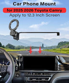 Magnetic Car Phone Mount for 2025 2026 Toyota Camry Accessories, for MagSafe Strong Magnets Cell Phone Holder 12.3-Inch Screen Cradles, with Portable Phone Gripper 360° Rotation