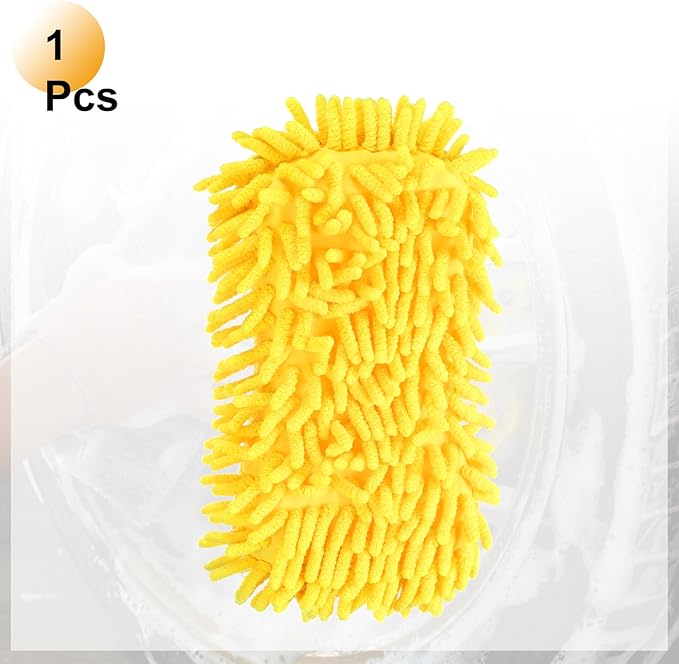 HARFINGTON Car Wash Sponge 8.7" x 4.3" Chenille Microfiber Mitt Scratch-Free Absorbent Scour Scrubber Cleaning Sponge for Washing Detailing on Cars, Trucks, SUV, Boats, RVs, Yellow