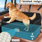Dog Car Seat for Medium/Large Dogs, Memory Foam Pet Booster Seat for Under 55 lbs or 2 Small Dogs, Detachable Washable Dog Car Bed for Backseat with 2 Safety Leashes and Pockets(Black, Large)