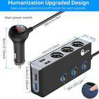 Quick Charge 3.0 Cigarette Lighter Splitter, Qidoe 3 Socket 180W Cigarette Lighter Adapter with 4 USB Fast Charging, DC 12V/24V Cigarette Outlet LED Voltmeter Independent Button for All Car Devices