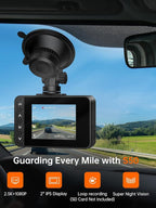 Dash Cam Front and Rear, 2.5K+1080P Dual Dash Camera for Cars, 2’’ Display Mini Car Camera, G-Sensor Dashcam, Night Vision, 24H Parking Mode, Loop Recording, 170°Wide Angle