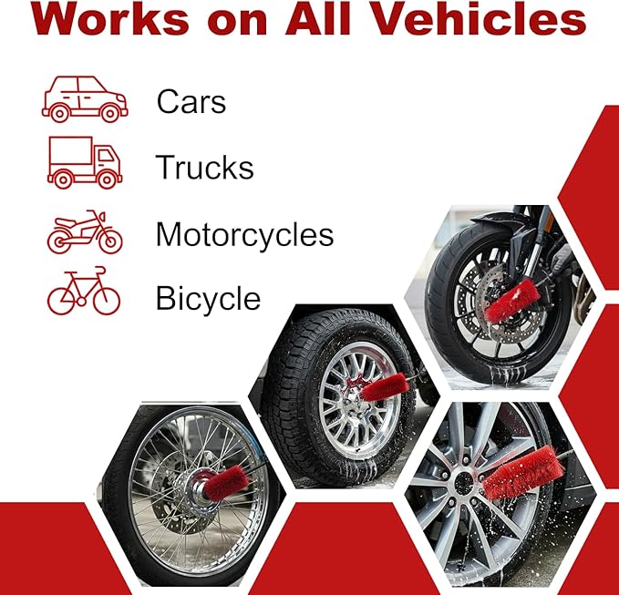 EZ Detail Brush Big - Red - Wheel Rim Cleaner for Cars, Bike, Trucks, Motorcycle, and Other Vehicles. Non-Scratch Auto Detailing Tool, Easily reaches Nook and Crannies