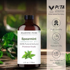 Majestic Pure Essential Oil with Glass Dropper - 100% Pure and Natural - Essential Oils for Diffuser, Aromatherapy, Soap and Candle Making, Spearmint Essential Oil, Spearmint Oil, 4 Fl Oz