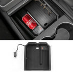 HANSSHOW Center Console Organizer for Juniper Armrest Storage Box with USB Charge Docking Station for Tesla Model 3 Highland & Model Y Juniper(2025.03+)