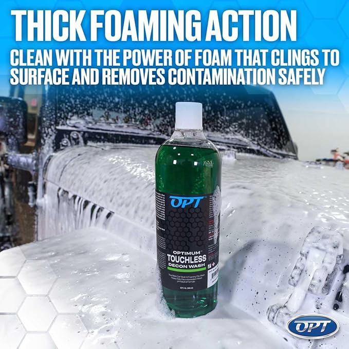 Optimum Touchless Decon Car Wash Soap – pH Neutral, Heavy Duty Decontamination, Touch Free, Spray on and Rinse Off Car Wash and Ceramic Coating Maintenance Multi-Use Formula (32 Oz)