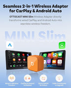 OTTOCAST 2026 New Mini Slim Orange, 2-in-1 Wireless CarPlay Adapter & Android Auto Adapter, Plug & Play Wireless Carplay Dongle, 5s Auto-Connect, Mini Cube for Factory Wired Cars, iPhone & Android