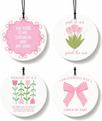 Pink Christian Round Citrus Car Air Freshener 4 Pcs, Pink Coquette Bow Tulip Floral Hanging Air Freshener for Cars Bathroom Dorm Books Decor, Girly Christian Accessories Gifts for Women Girls