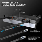 USB Hub for Tesla Model 3 Model Y Waterproof - Fast Phone Charger for Model Y/3 Accessories 2024 2023 2022 2021 Multi Port Retractable Docking Station, 100% Fit Center Console(Not Fit Model 3 2024)