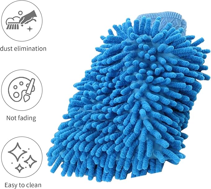 1 Pack 2 Blue Car Wash Mitt Microfiber, Deluxe Scratch Free Microfiber Wash Mitt ,9 Inches X 5.5 Inches Car Washing Care Cleaning Kit.