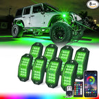 Xprite 8 Pods Rock Lights Wide Angle Bluetooth RGB Rocklights, Multicolor Neon Lighting Footwell Underglow Kits w/Wireless Remote, Compatible Jeep UTV ATV SUV RZR Off-Road Trucks Cars Boats