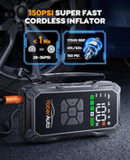 YaberAuto 10-in-1 Jump Starter with Air Compressor 6000A 150PSI Car Battery Jump Starter (All Gas/10L Diesel) 12V Jump Box Car Battery Jumper Starter Portable Jumper Cables, 150W DC, Gloves, Lights