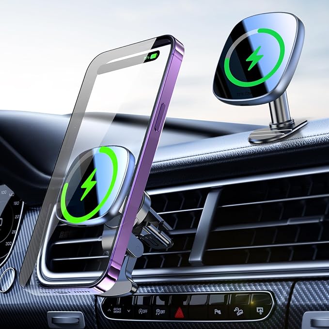 for MagSafe Car Mount with USB C Car Charger & Dual USB-C Car Power Adapter,Air Vent Dashboard Wireless Charger Phone Holder Mount for iPhone Air 17 Pro Max 16 15 14 13 12, Galaxy S25, Fast Charging