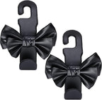 Car Purse Hook, Cute Bow Hooks for Headrest - Leather U-Shaped Purse Holder for Car, Flexible Seat Back Organizer & Durable Vehicle Accessories for Bags, Coats & More (Black-2 Pack)