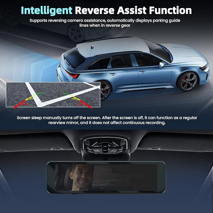 Mirror Dual Dash Camera for Car, Dashcam 4K Front 1080P Rear View ADAS BSD LCA Wi-Fi&APP 10.88" IPS Touch Screen HDR Night Vision G-Sensor Loop Recording 24H Parking Monitor Parking Monitor