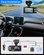 3 Channel 360 Dash Cam Front and Rear and Inside with 32G Card,1080P Dash Camera for Cars,Night Vision,3.0" IPS Screen,170° Wide Angle,Loop Recording,24H Parking Mode