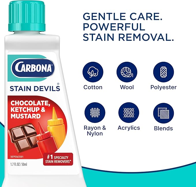 Carbona Stain Devils® #2 - Ketchup, Mustard & Chocolate | Professional Strength Laundry Stain Remover | Multi-Fabric Cleaner | Safe On Skin & Washable Fabrics | 1.7 Fl Oz, 1 Pack