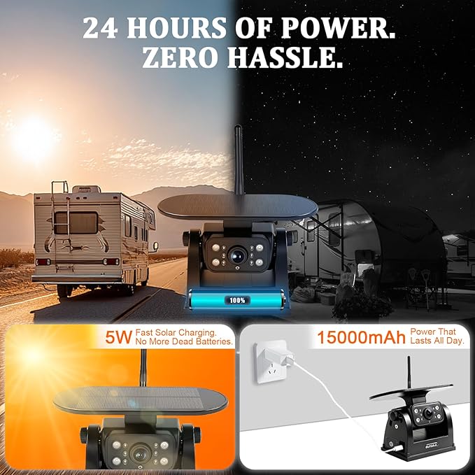 Magnetic Solar Wireless Backup Camera with 5" HD Monitor, 1-Min Zero-Install for RV Truck Trailer, 320ft Signal Range, 15000mAh Battery & 5W Solar Panel Back Up Camera X5
