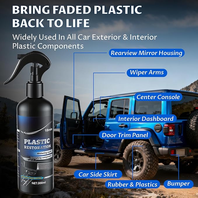 Back to Black Plastic Restorer with Ceramic Coating, UV Protection & Carnauba Wax | Restores Plastic Trim, Bumpers & Vinyl | 10oz Long-Lasting Spray Non-Greasy Formula for Interior & Exterior