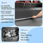 Trunk Organizer for SUV, Leather Car Organizers and Storage with lid & Sturdy Handle, Waterproof Hard Car Trunk Storage Box for Sedan, Travel, Grocery, Daily (Black, 37''*11.41''*12.5'')
