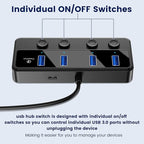 Qeefun 4-Port USB 3.0 Hub, Individual LED Power Switches, 5Gbps Data Transfer USB Splitter with 2ft Extension Cable, Multiple USB Extender for Laptop, PC, iMac, USB Flash Drives and More