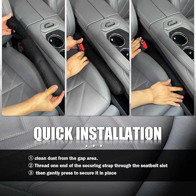 2026 New Car Seat Gap Filler 2 Pack,Leather Seat Gap Filler Strip with Fix Strap to Avoid Items from Falling,Universal Car Seats Gaps Plug Cars Interior Accessories (Grayish Green)