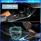 [Apple MFi Certified] iPhone 17 Car Charger, KYOHAYA 90W 4-Port Dual USB-C&USB-A Power Cigarette Lighter PD/QC3.0 UBS-C Car Charger with Type-C Braided Cord for iPhone 17/17 Pro/16 Pro/15/Galaxy/Pixel