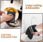 80 Pack Microfiber Cleaning Cloth Roll,Lint Free Rags & Tear Away Reusable Towels Washable Scratch,Ultra Absorbent Dish Rags(12" x 12") for Car Kitchen Home Garage-Black