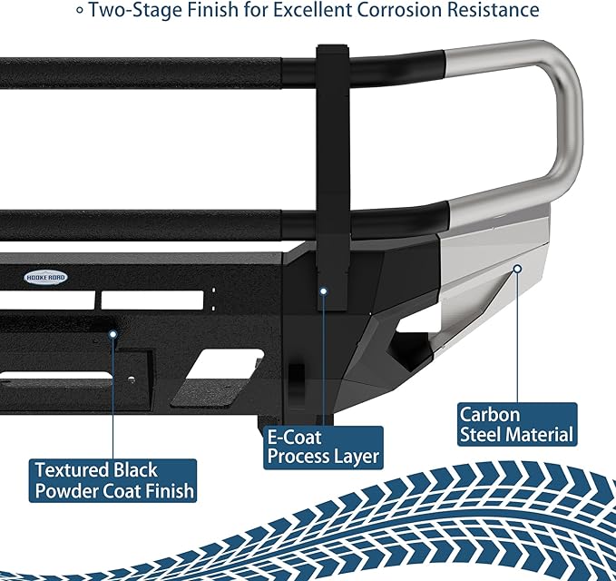 Hooke Road Tacoma Front Bumper Grille Brush Guard for 2005-2011 Toyota Tacoma 2nd Gen Pickup, Steel Push Bull Bar with Winch Plate & LED Lights, Full-Width Off Road Protection