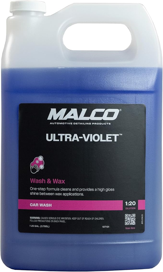 Malco Ultra Violet Premium Wash'n Wax – Best 2-In-1 Car Wash and Wax/Cleans and Provides A Durable, High-Gloss Shine in One Fast and Easy Step / 1 Gallon (107101)
