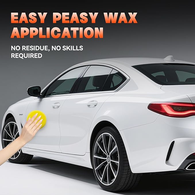 White Car Wax - Anti-Yellowing + UV Defense | Clear Coat Protection | 180g with Sponge& Microfiber Towel