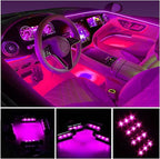 Car LED Strip Light, EJ's SUPER CAR 4pcs 48 LED Car Interior Lights Under Dash Lighting Waterproof Kit,Atmosphere Neon Lights Strip for Car,DC 12V(Pink)