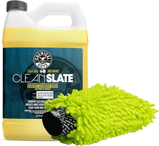 Chemical Guys CWS_803 Clean Slate Deep Surface Cleaning Car Wash Soap, 128 fl oz (1 Gallon), Citrus Scent Chenille Premium Scratch-Free Microfiber Wash Mitt