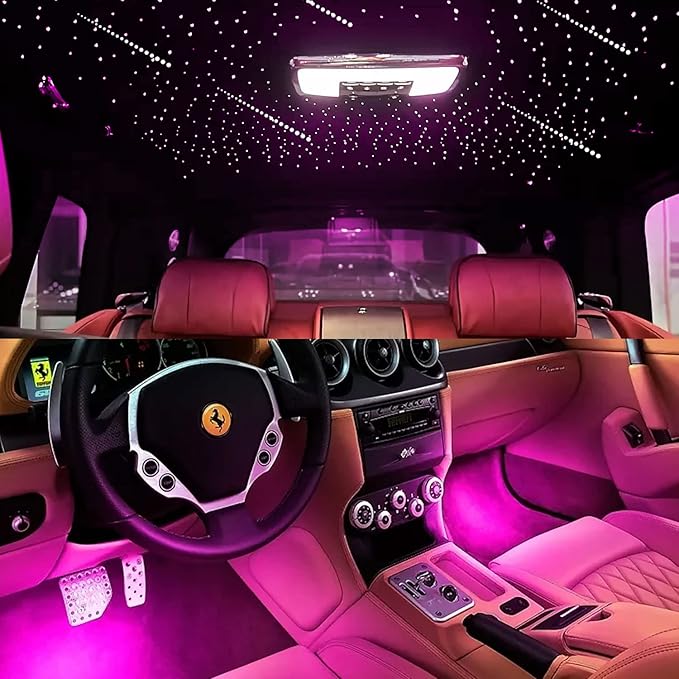 AKEPO 3-in-1 Starlight Headliner Kits: Meteor Effect+6W RGBW Fiber Optic Stars Lights+ 4 Car Under Dash LED Light, Music Sync App Control Optical Fibers 295pcs Mixed Diameterin 9.8ft