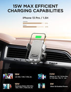 JOYMASS Wireless Car Charger, Phone Holders for Your Car, 15W Auto Clamping Phone Mount Car Accessories for iPhone 16 15 14 13 12 Mini Pro Max, Samsung Galaxy S24 Ultra S23 S22+ Note 20, etc - Silver