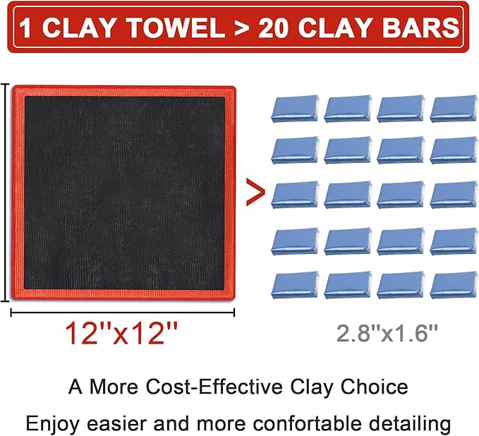 Clay Towel, 2 Pack Clay Bar Towels Auto Detailing, Fine Grade Microfiber Chamois Towel for Car DIY Detail (Red)
