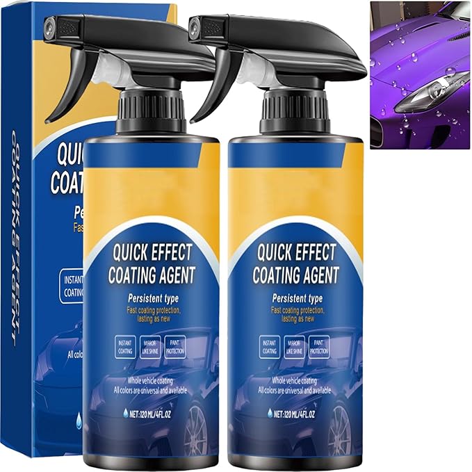Kiwient Car Coating Spray, 3-in-1 Ceramic Protection Spray, Quick-Acting Waterless Wash, Multi Functional Coating Renewal Agent, High Gloss Sealant, Scratch Repair Wax for Paint, Glass Wheels (2Pcs)