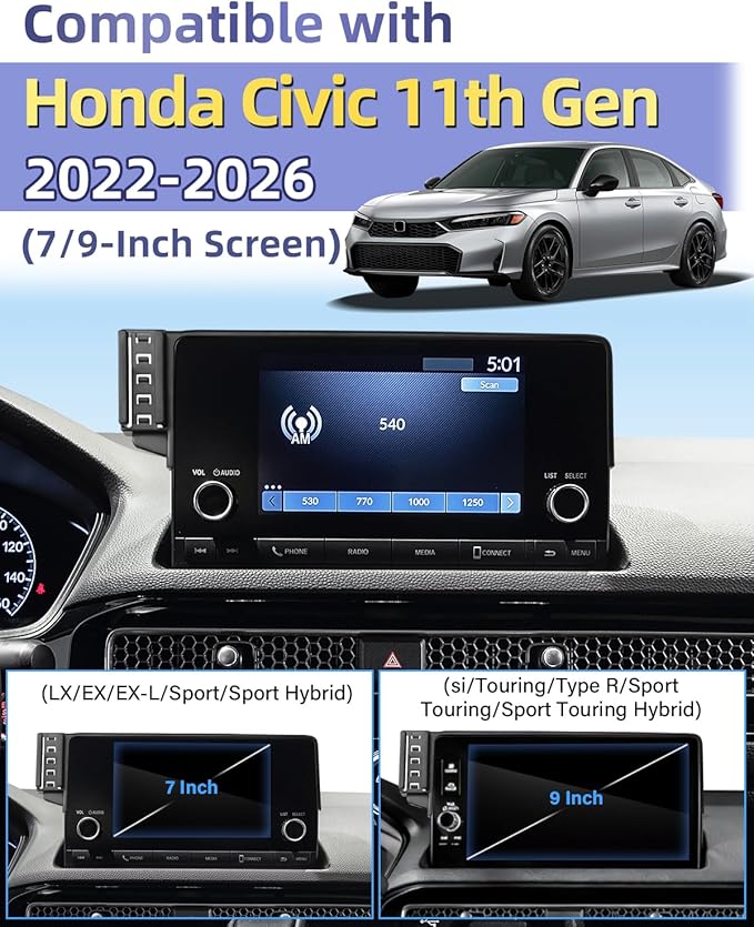 PZK Car Phone Mount for Honda Civic 2022-2025 2026 /Acura Integra 2023-2025 LX/EX/EX-L/Sport/Sport Hybrid/Touring/Si/Type R for 7/9-Inch Screen Magnetic 15W Fast Wireless Charger Phone Holder