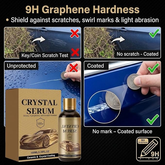 Ceramic Car Coating Kit - Crystal Serum, 9h Graphene Ceramic Coating, 2026 New Hardness Professional Ceramic Coating for Car, Long Lasting Car Protection, Gloss Hydrophobicty Anti Scratch (1Pcs)