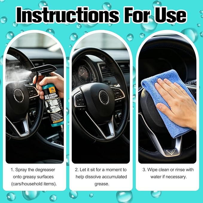 2Pcs All Purpose Degreaser for Car and House, Lemon Scent Mulit Heavy-Duty Cleaning Spray, Car and House Multi-purpose Cleaning Spray, Quick Stain Removal For Cars Kitchen Bathroom